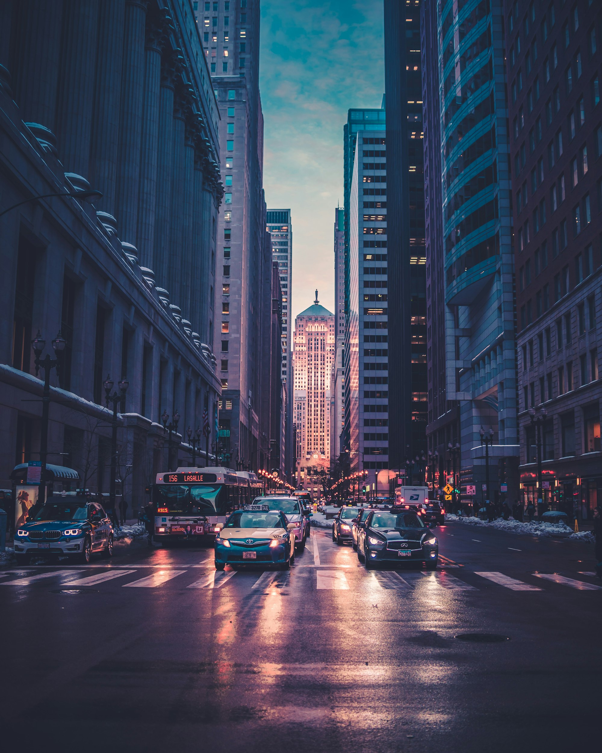 Financial district at dusk